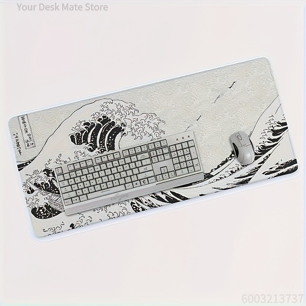 Desk Setup Art - Black White Wave Art XXL Desk