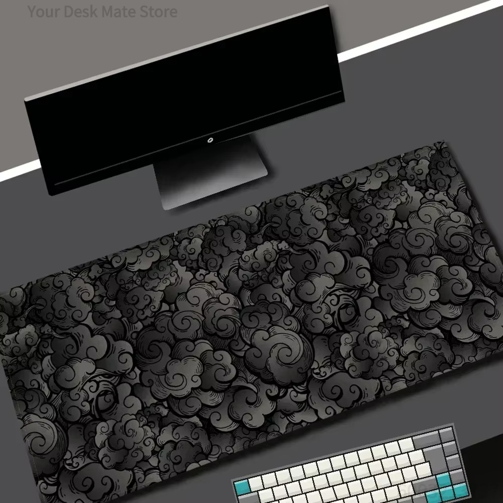 Desk Setup Black - Black Cloud Pattern Gaming Mouse Pad