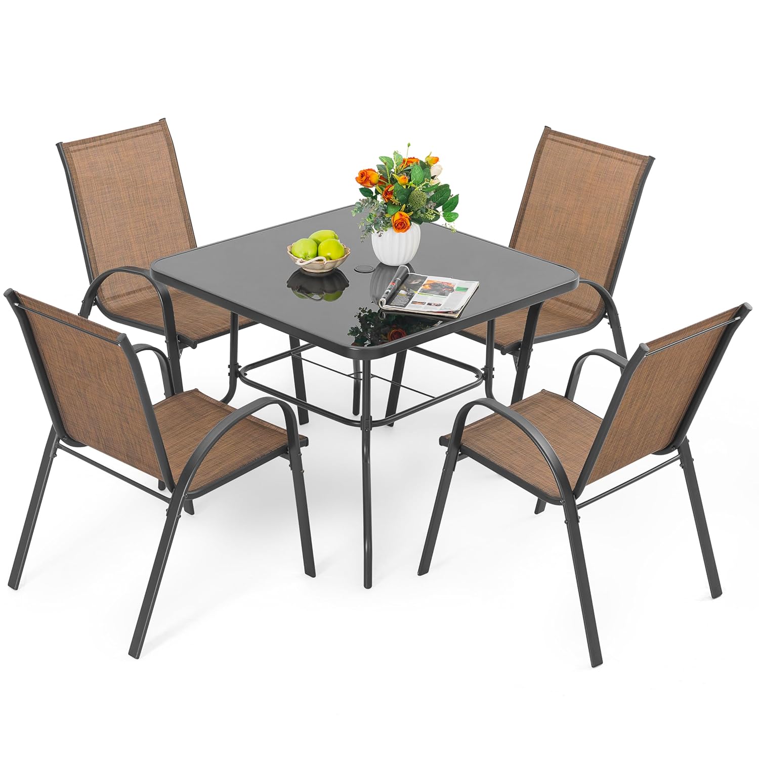 Desk Setup Black - 5 Piece Metal Patio Dining Set