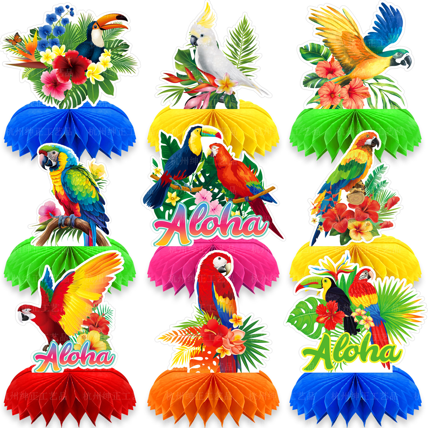Desk Setup Photo - 9Pcs Tropical Hawaii Theme Toucan Parrot