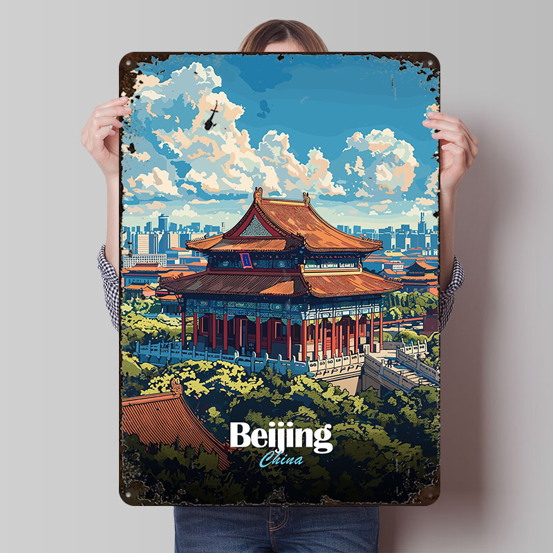 Desk Setup Art - Beijing Cityscape Printed Poster Retro Vintage