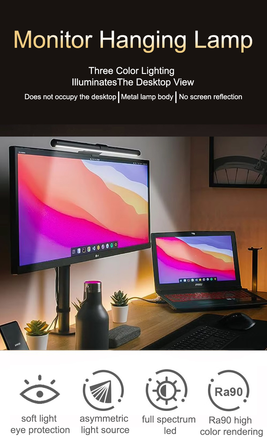 LED Monitor Hanging Desk Light - Yellow Desk Setup recensione e prezzo