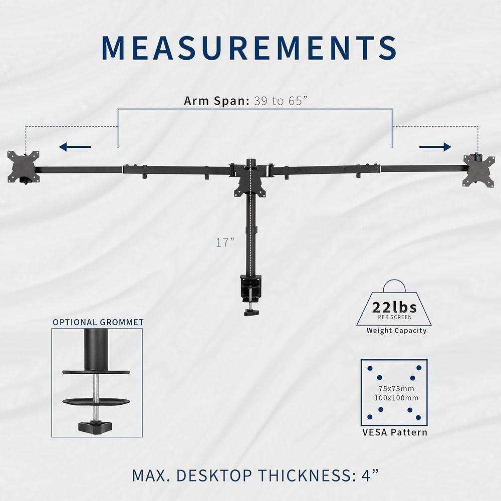 Triple Monitor Desk Mount, Adj - Desk Setup Black recensione e prezzo