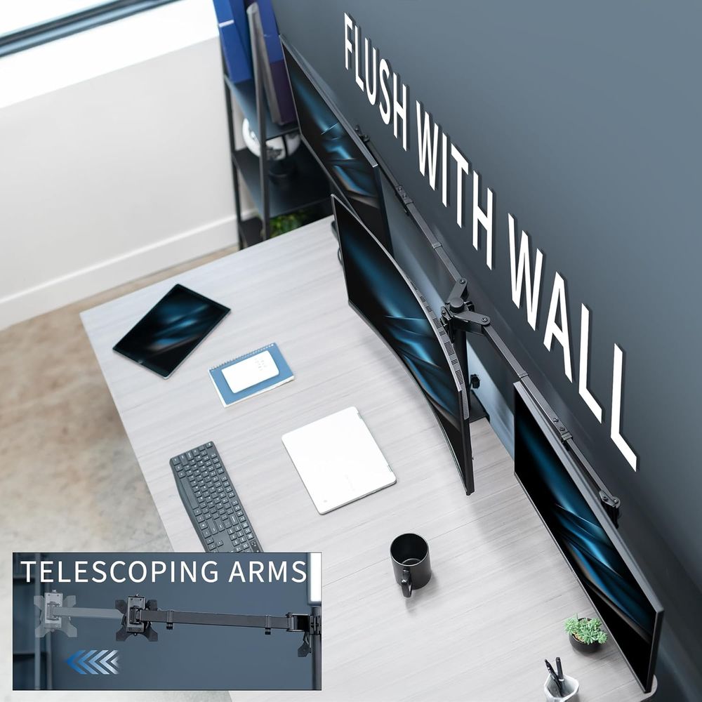 Triple Monitor Desk Mount, Adj - Desk Setup Black recensione e prezzo