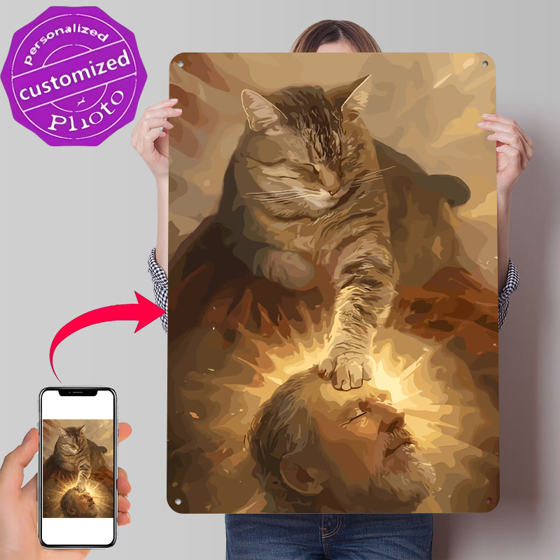 Cat Blessing a Man Tinplate Po - Desk Setup Art recensione e prezzo