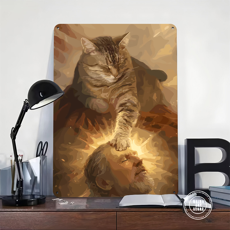 Cat Blessing a Man Tinplate Po - Desk Setup Art recensione e prezzo