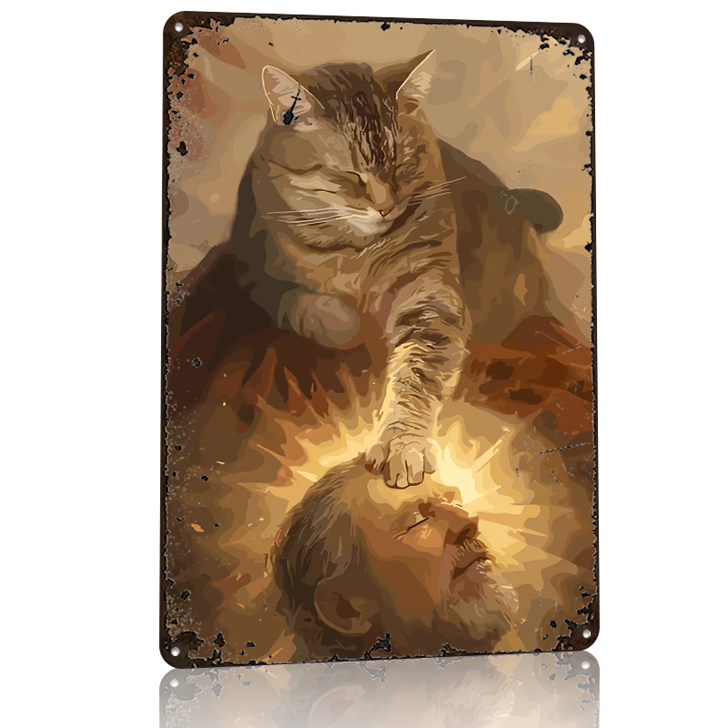 Cat Blessing a Man Tinplate Po - Desk Setup Art recensione e prezzo