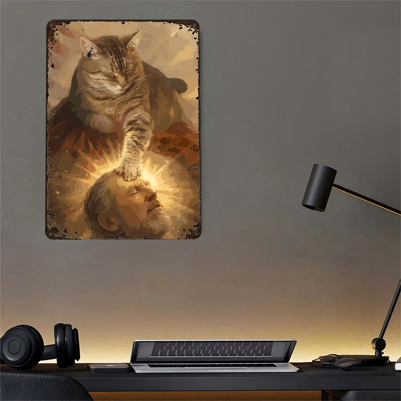 Cat Blessing a Man Tinplate Po - Desk Setup Art recensione e prezzo
